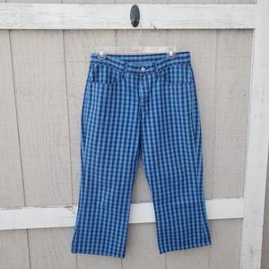 Vintage Rare Levi's Vibrant Blue Gingham Plaid Capri High Waisted Crop Pants 10